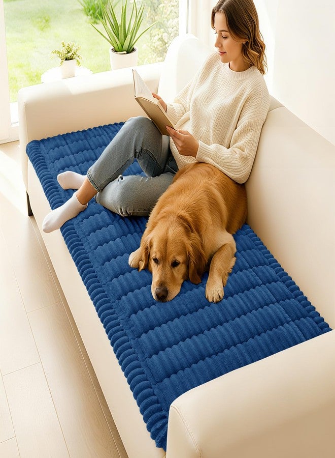 hyha Couch Covers for Dogs Washable, Non Slip Plush Dog Sofa Protectors, Fuzzy Pet Couch Covers for 3 Cushion Sofa Pet Friendly (Navy Blue, 27.6" x 70.9") - Image 2