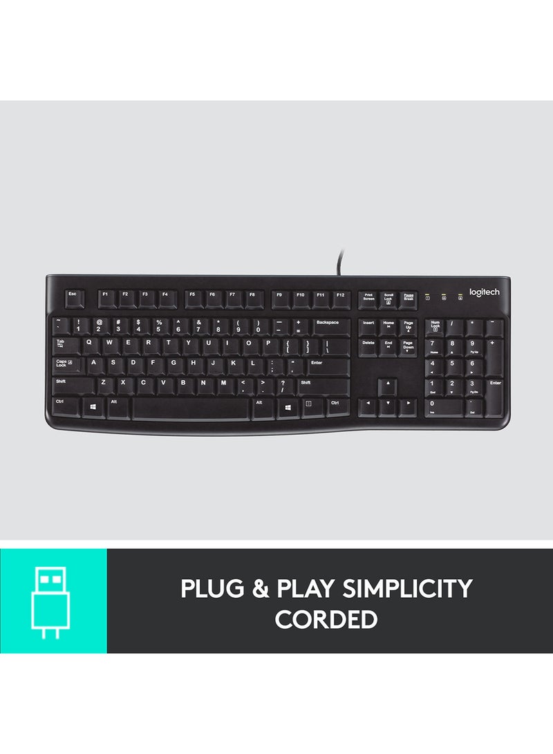 Logitech K120 Wired Business Keyboard For Windows Or Linux, Usb Plug And Play, Full Size, Spill Resistant, Curved Space Bar, Pc / Laptop, Us International Layout, Black - Image 4