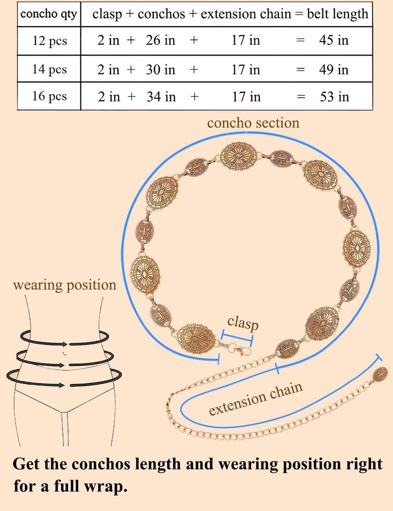 TOPACC Western belts for Woman Cowgirl Cowboy Gold Metal Concho Chain Belt for Dresses Jeans Country Concert Outfit - Image 3