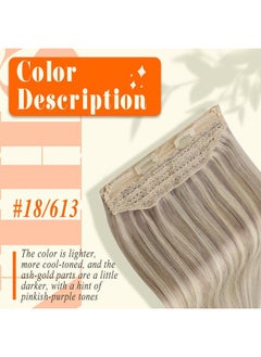 Fshine Invisible Wire Hair Extensions Secret Hairpieces Fish Wire Layered Hair Extensions Human Hair Ash Blonde 18 Highlight Blonde 613 Remy Wire Human Hair Extensions Removable Clip ins 16 Inch 80G  - Image 2