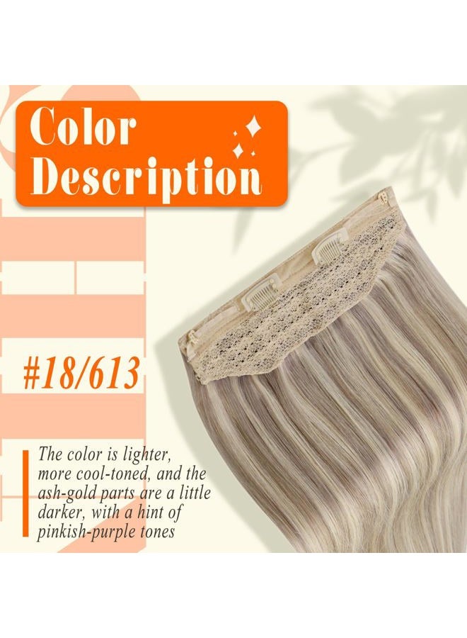 Fshine Invisible Wire Hair Extensions Secret Hairpieces Fish Wire Layered Hair Extensions Human Hair Ash Blonde 18 Highlight Blonde 613 Remy Wire Human Hair Extensions Removable Clip ins 16 Inch 80G - Image 2
