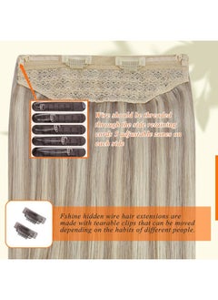 Fshine Invisible Wire Hair Extensions Secret Hairpieces Fish Wire Layered Hair Extensions Human Hair Ash Blonde 18 Highlight Blonde 613 Remy Wire Human Hair Extensions Removable Clip ins 16 Inch 80G  - Image 3