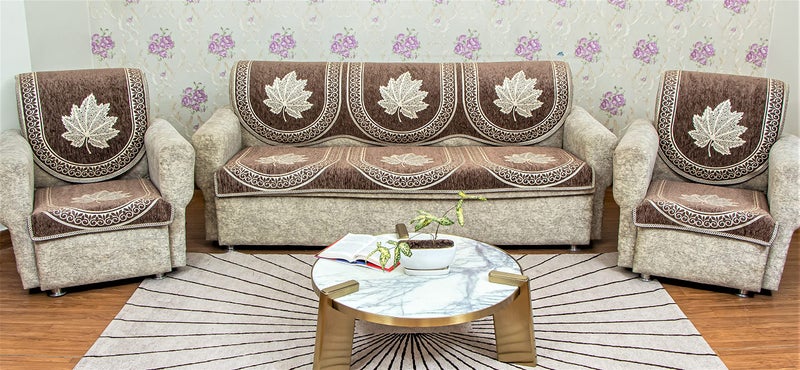 Kreeva Velvet Abstract 6 Piece 5 Seater Sofa Cover and Chair Set - (3+1+1), Multi - Image 2