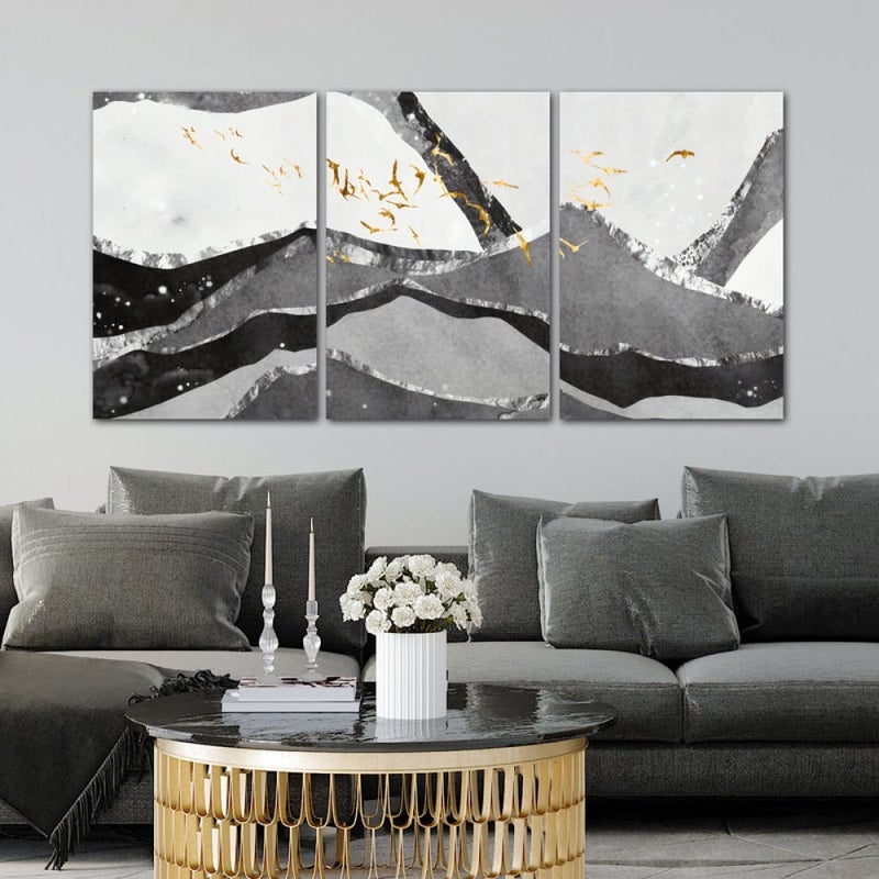 Marktna Three abstract canvas paintings with a hollow frame, measuring (90×40), three pieces - Image 1