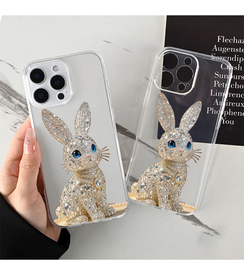 غطاء هاتف شفاف لـ iPhone 17 Pro بتصميم الأرنب الماسي - حماية ضد السقوط - Image 2