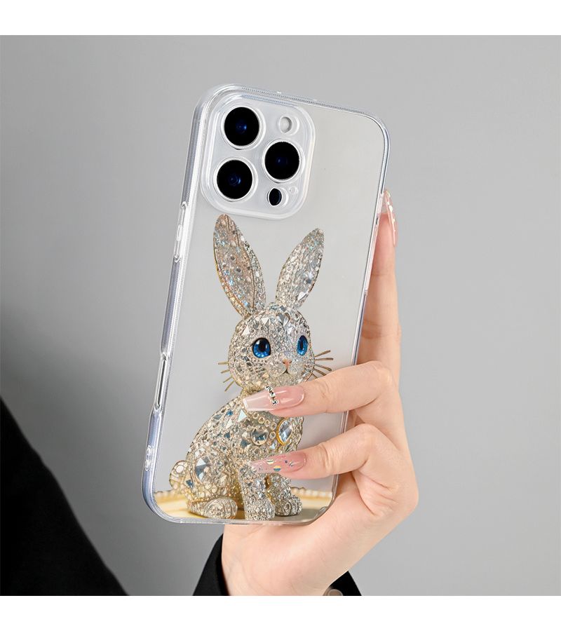 غطاء هاتف شفاف لـ iPhone 17 Pro بتصميم الأرنب الماسي - حماية ضد السقوط - Image 4