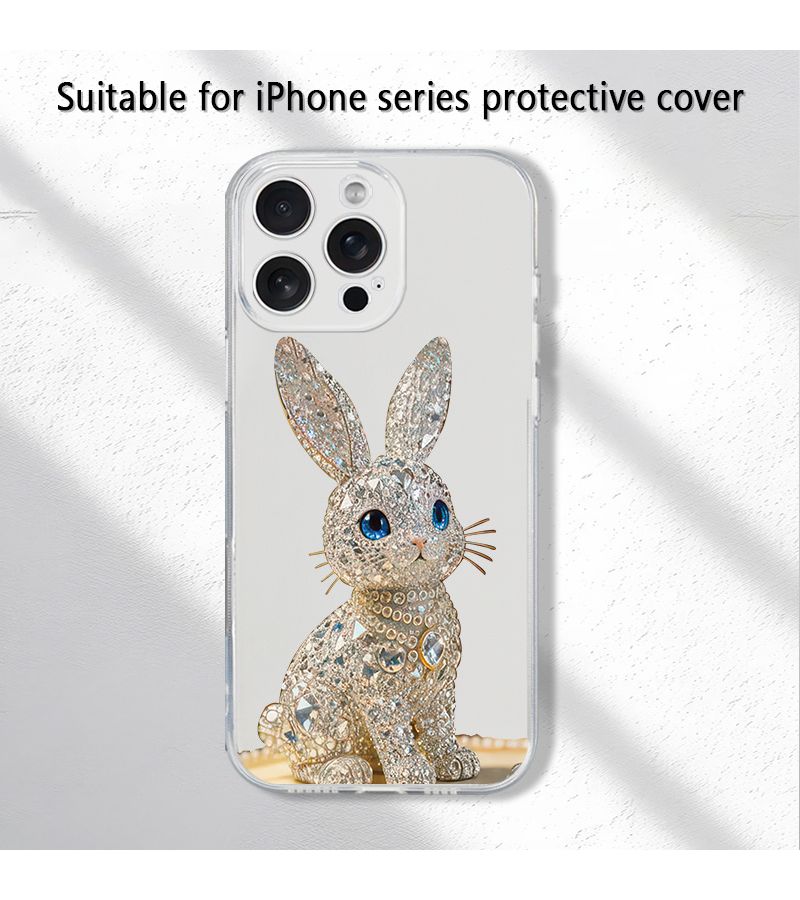 غطاء هاتف شفاف لـ iPhone 17 Pro بتصميم الأرنب الماسي - حماية ضد السقوط - Image 1