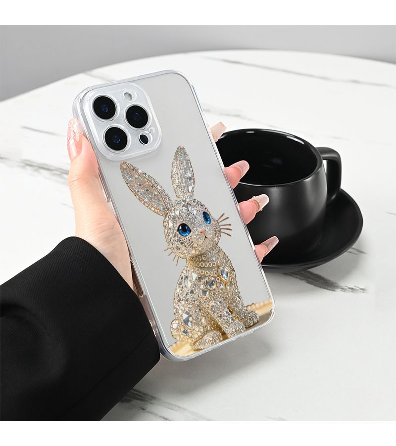 غطاء هاتف شفاف لـ iPhone 17 Pro بتصميم الأرنب الماسي - حماية ضد السقوط - Image 5