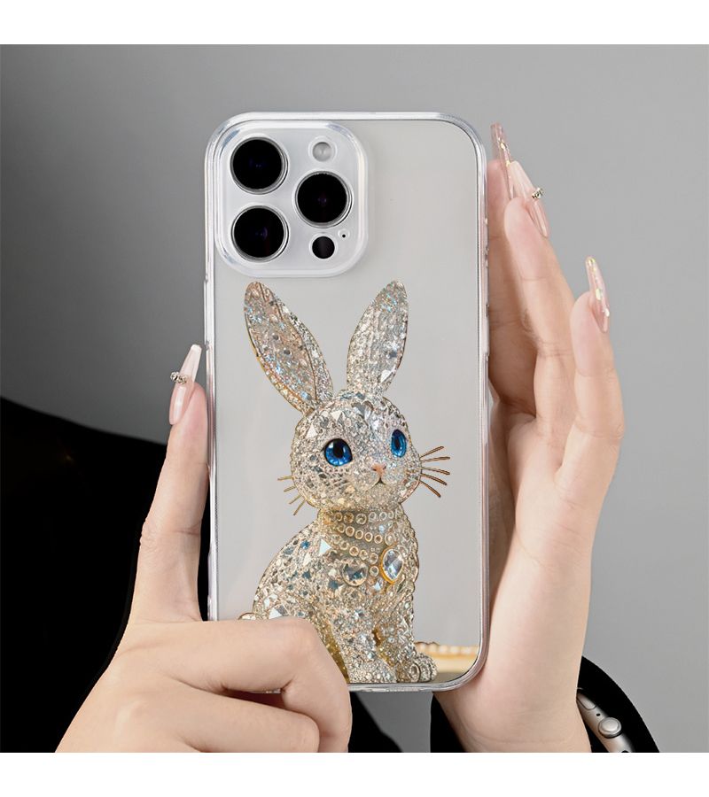 غطاء هاتف شفاف لـ iPhone 17 Pro بتصميم الأرنب الماسي - حماية ضد السقوط - Image 3