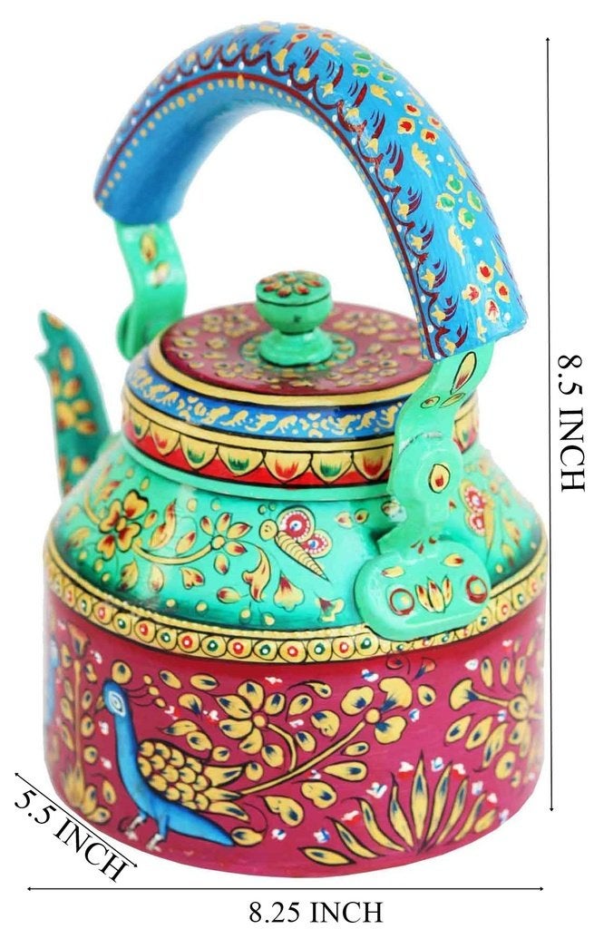 Craft Junction Hand Painted Traditional Aluminium Colourful Tea Pot for Serving and Home Decor 500 ML - Image 2