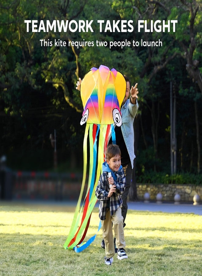 SYNCFUN 2 Packs Large Octopus Kites Rainbow and Red– Easy-Fly Design for Kids and Adults with 328ft Line, Giant Beach Kites for Outdoor Fun and Activities - Image 2