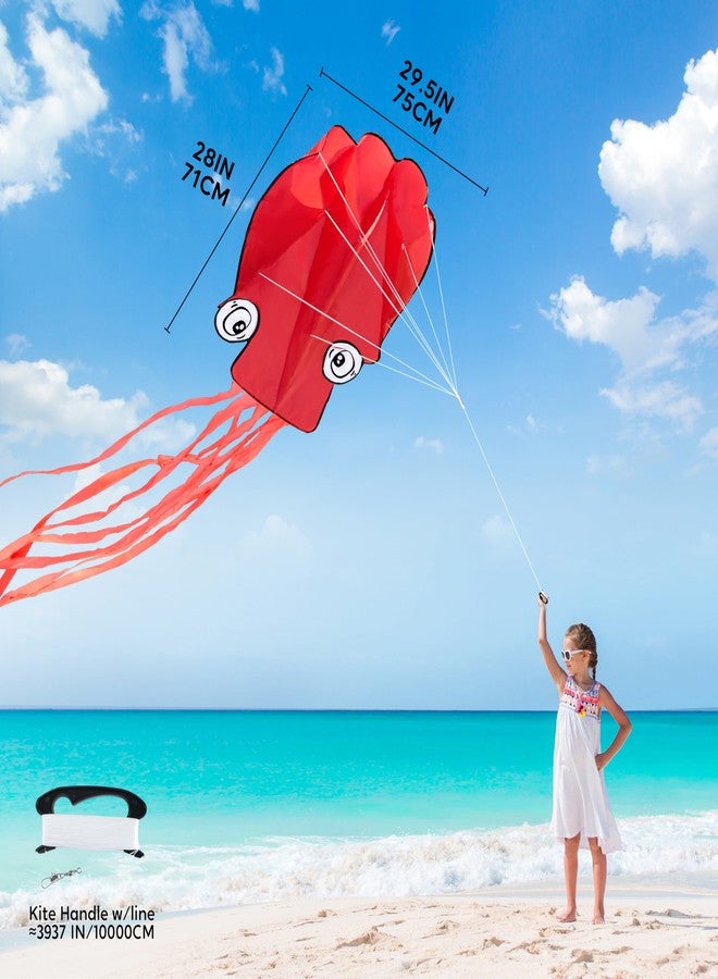 SYNCFUN 2 Packs Large Octopus Kites Rainbow and Red– Easy-Fly Design for Kids and Adults with 328ft Line, Giant Beach Kites for Outdoor Fun and Activities - Image 4