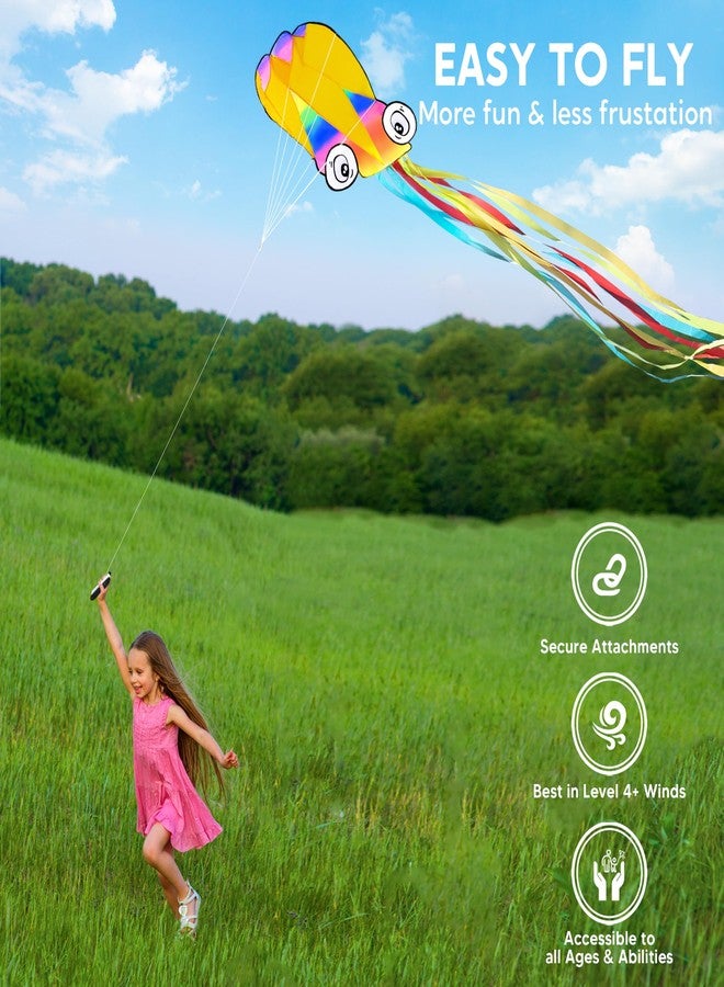 SYNCFUN 2 Packs Large Octopus Kites Rainbow and Red– Easy-Fly Design for Kids and Adults with 328ft Line, Giant Beach Kites for Outdoor Fun and Activities - Image 3