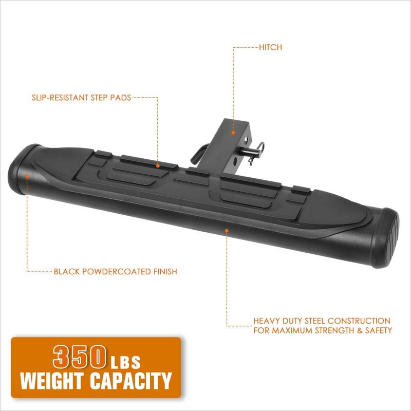 PM Performotor Universal Black Trailer Truck Tow Hitch Step Bar Fits 2" Receiver | 26" Wide X 4" Oval Step Pad - Image 4