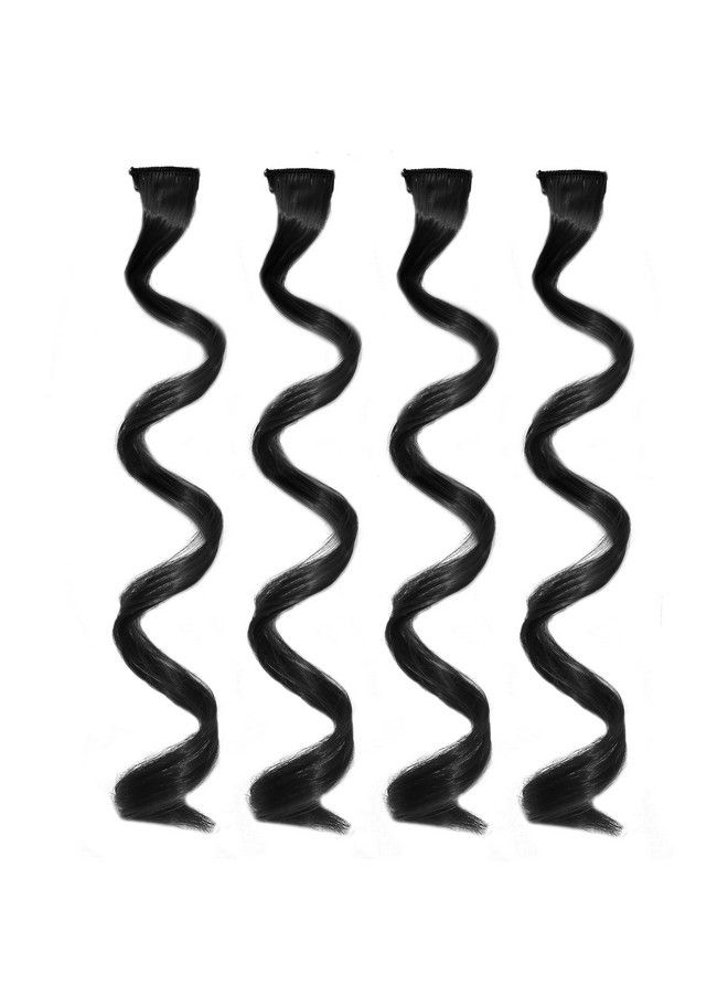 Rapidsflow Curly Colored Hair Streak/Hair Extensions For Women And Girls Real Hair For Highlighting Set Of 4Pc (Curly Black) - Image 2