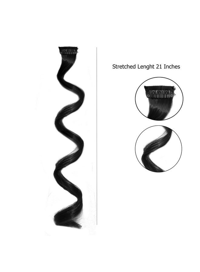 Rapidsflow Curly Colored Hair Streak/Hair Extensions For Women And Girls Real Hair For Highlighting Set Of 4Pc (Curly Black) - Image 3