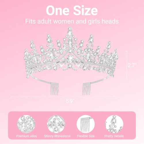Papoopy Birthday Tiara and Crown with Sash, Birthday Tiara for Women Birthday Party (Silver) - Image 2
