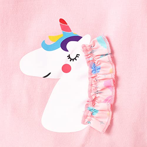 RETSUGO Girls Two Piece Skirt Set Toddler Flutter Sleeve Shirt Rainbow Tulle Skirts Unicorn Party Princess Tutu Dresses Easter Pink 2-3 Years,3t - Image 4