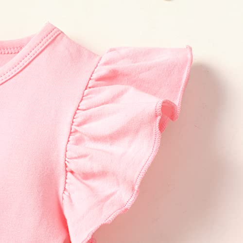RETSUGO Girls Two Piece Skirt Set Toddler Flutter Sleeve Shirt Rainbow Tulle Skirts Unicorn Party Princess Tutu Dresses Easter Pink 2-3 Years,3t - Image 3