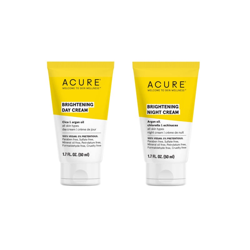Acure Brightening Day & Night Cream Set - Daily Cica Cream & Night Face Cream for Women & Men with Argan Oil, Hydrate, Refresh, Tone & Brighten Skin, Cruelty Free, Vegan - 1.7 fl oz (2 Pack) - Image 1
