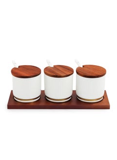 Shallow Shallow Porcelain New Bone China Verde 3-Compartment Condiment Set with Bamboo Tray - Elegant Tabletop Delight 
