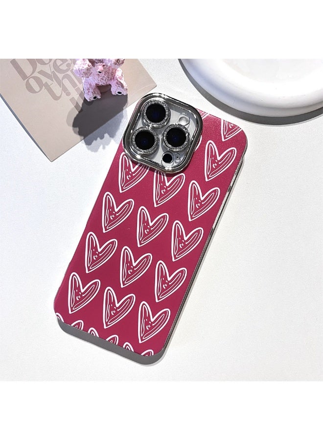 NIBEMINENT Pink Hand Painted Love Heart Protective TPU Case Cover For iPhone 14 Plus Clear - Image 1