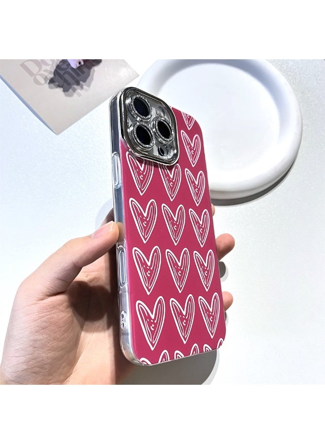 NIBEMINENT Pink Hand Painted Love Heart Protective TPU Case Cover For iPhone 14 Plus Clear - Image 2