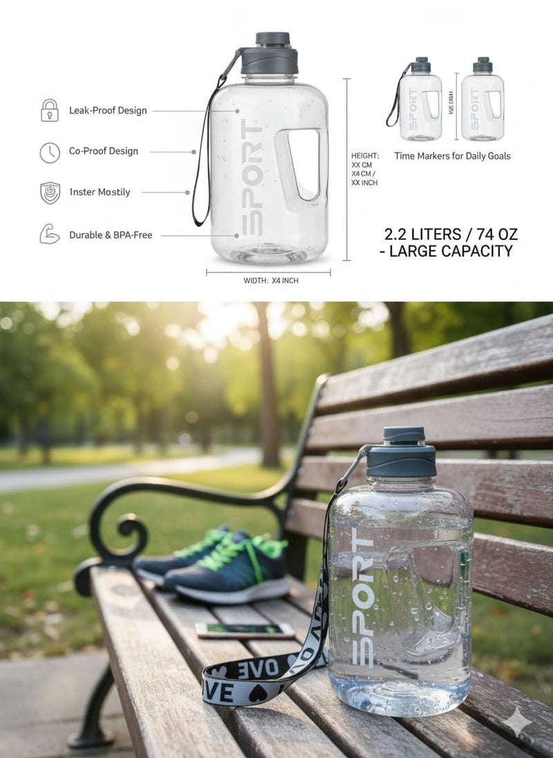 Drofail Unbrecable 2.5 Liter Water Bottle with Times to Drink,Leakproof BPA Free & Time for Gym Office School Home –(Multicolor) (Transparent) - Image 5
