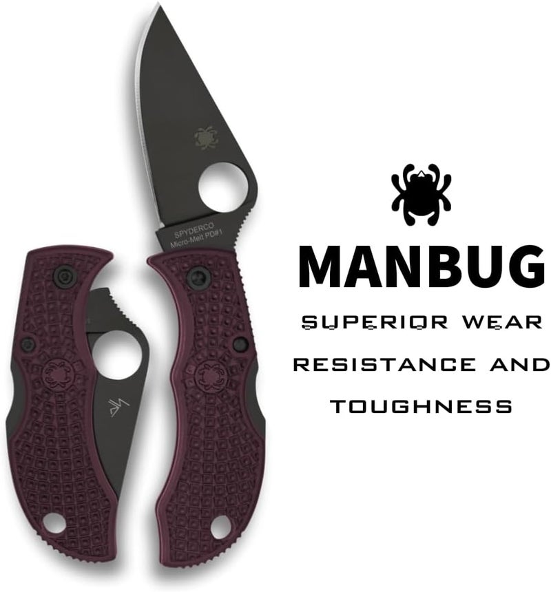 Spyderco سكين جيب قابل للطي مان باج بشفرة من فولاذ Micro-Melt PD#1 بطول 1.9" ومقبض FRN - سكين EDC للرجال والنساء، مثالي للصيد، التكتيك، التخييم، البقاء، المشي - حافة عادية - MBBGBKP - Image 2