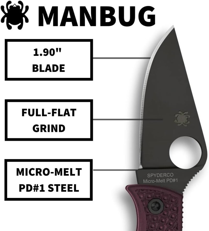 Spyderco سكين جيب قابل للطي مان باج بشفرة من فولاذ Micro-Melt PD#1 بطول 1.9" ومقبض FRN - سكين EDC للرجال والنساء، مثالي للصيد، التكتيك، التخييم، البقاء، المشي - حافة عادية - MBBGBKP - Image 3