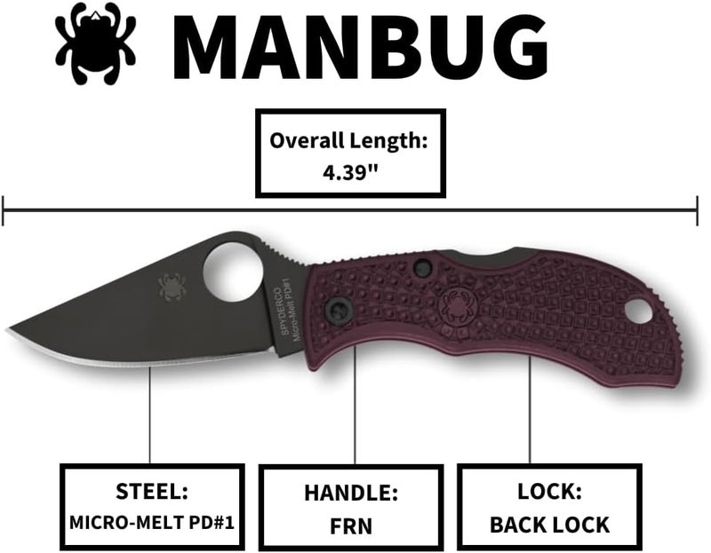 Spyderco سكين جيب قابل للطي مان باج بشفرة من فولاذ Micro-Melt PD#1 بطول 1.9" ومقبض FRN - سكين EDC للرجال والنساء، مثالي للصيد، التكتيك، التخييم، البقاء، المشي - حافة عادية - MBBGBKP - Image 5