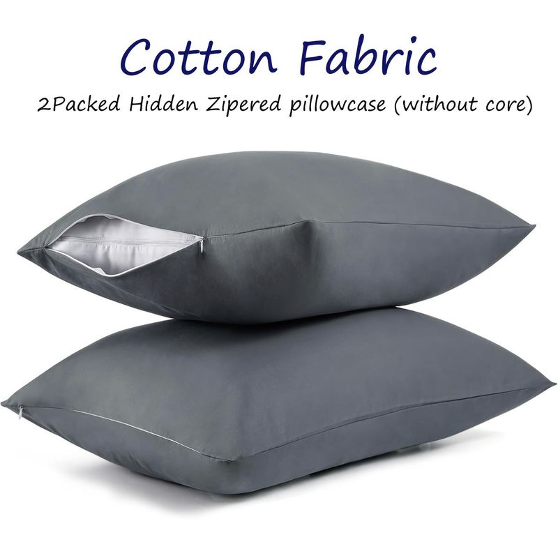 Cotton Pillow Cases Set Of 2 Light Grey Standard Size 23 62 Inch With Zipper Hidden Cool Thread Count Soft And Cozy Protectors For Hair And Skin - Image 1