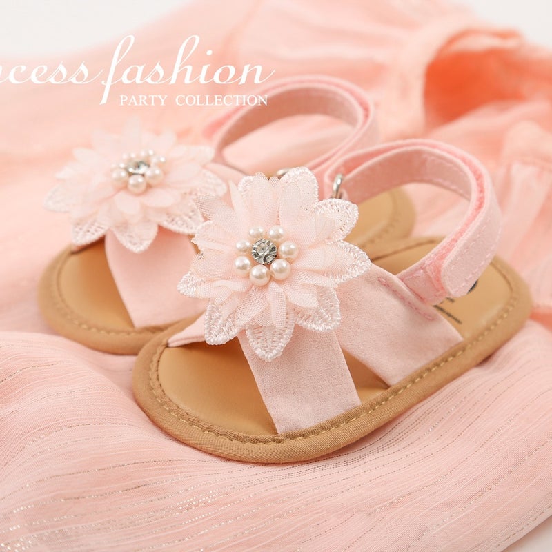 Baby Shoes, Toddler Shoes, Sandals, Cloth Sandals, Flower 2-Piece Set, Headwear, Headband, M2012 Extended Flowers - Image 2