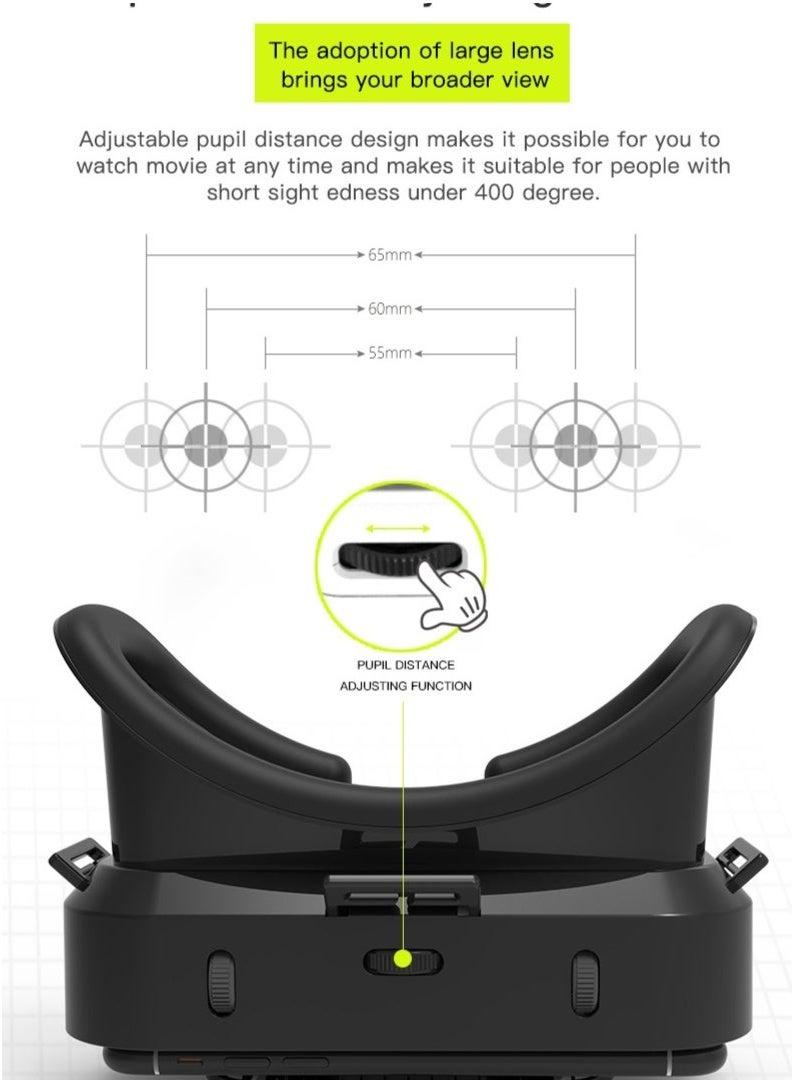 VR SHINECON Adjustable VR Headset Goggles with Remote - 3D Glasses for Android/iOS Phones (Support 4.7~7.2 inch), Customizable Pupil & Object Distance - Image 4