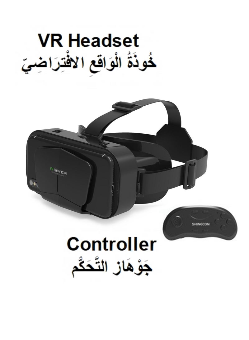 VR SHINECON Adjustable VR Headset Goggles with Remote - 3D Glasses for Android/iOS Phones (Support 4.7~7.2 inch), Customizable Pupil & Object Distance - Image 1