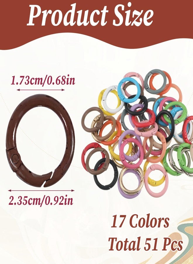 Psiriol 51Pcs Carabiner Clip Metal Key Ring Clip, 25mm Round Spring O Rings, Colorful Bulk Cute Carabiner Keyring, Snap Clips Trigger Keyrings Buckle for DIY Purse Keychain Handbag Purse Dog - Image 2