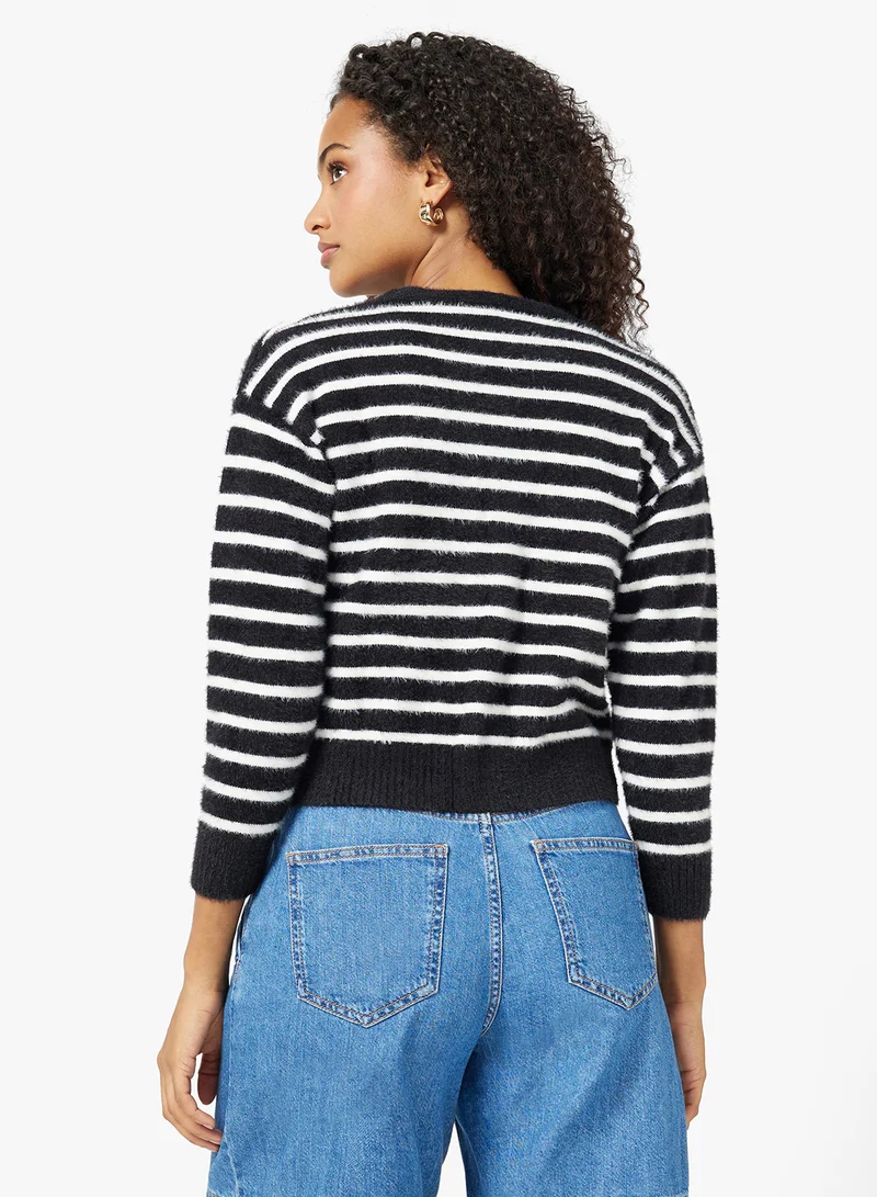 جينجر Classic Stripe Button Through Cardigan