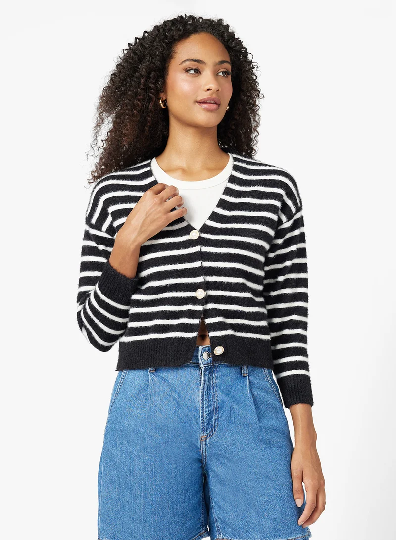 جينجر Classic Stripe Button Through Cardigan