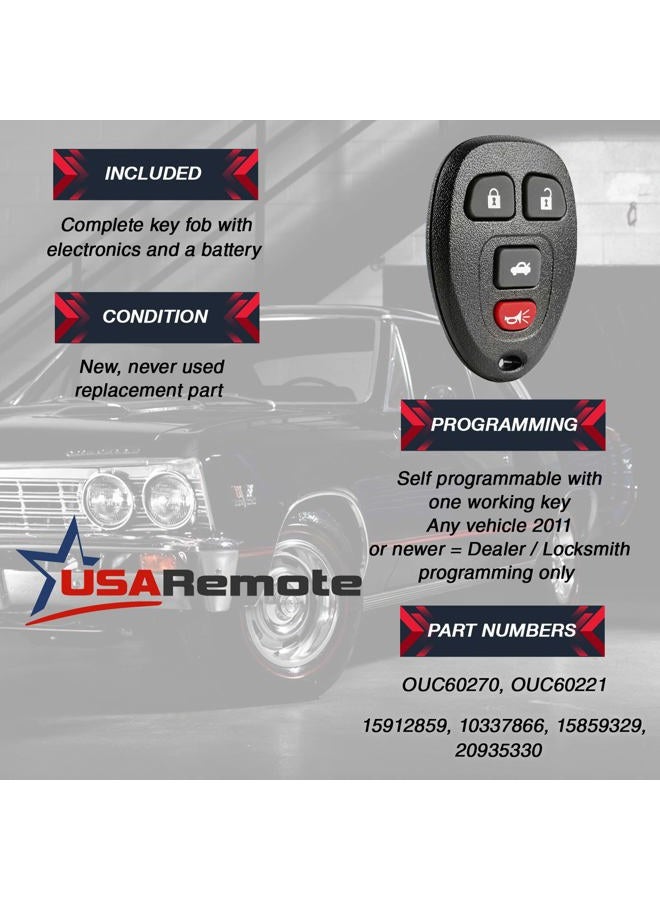 USARemote Keyless Entry Remote Ignition Key fits Buick Lucerne/Chevy Impala Monte Carlo/Cadillac DTS (OUC60270, OUC60221) - Image 3