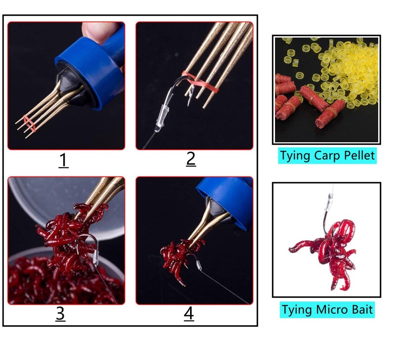 Drchoer 2X Pellet Bander Tool Micro Bait Bands Banding Match Coarse Fishing Terminal Tackle Set w/ 600 Bands(Blue) - Image 5