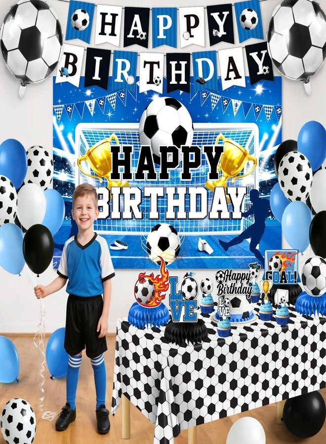 REDWORD Soccer Birthday Party Decorations, 44Pcs Soccer Party Decorations with Happy Birthday Backdrop Tablecloth Foil & Latex Balloons and Cake Toppers Honeycomb Centerpieces for Boys’ Sports Party Supplies - Image 4