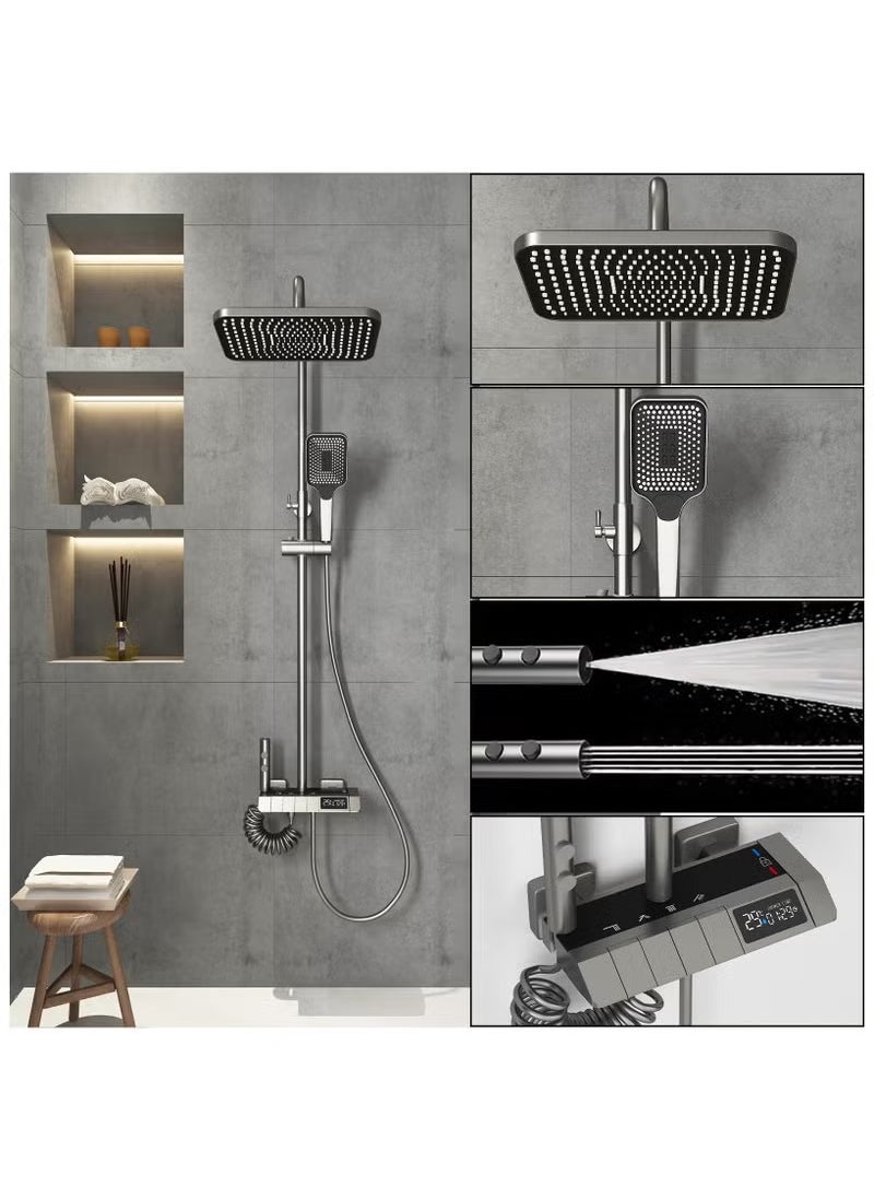 Generic Shower System with LED Digital Display Shower Faucet Set Wall Mount Rain Mixer Shower Combo Set 4 Way Shower Fixture with Rain Shower Head,3 Mode Handheld Shower,Bidet Shower,Tub Spout Grey  - Image 2
