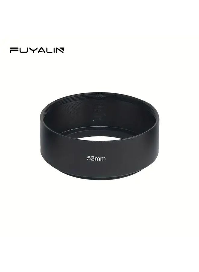 Standard 52mm Aluminum Alloy Lens Hood for DSLR Mirrorless Cameras with Threaded Metal Cap - Image 1