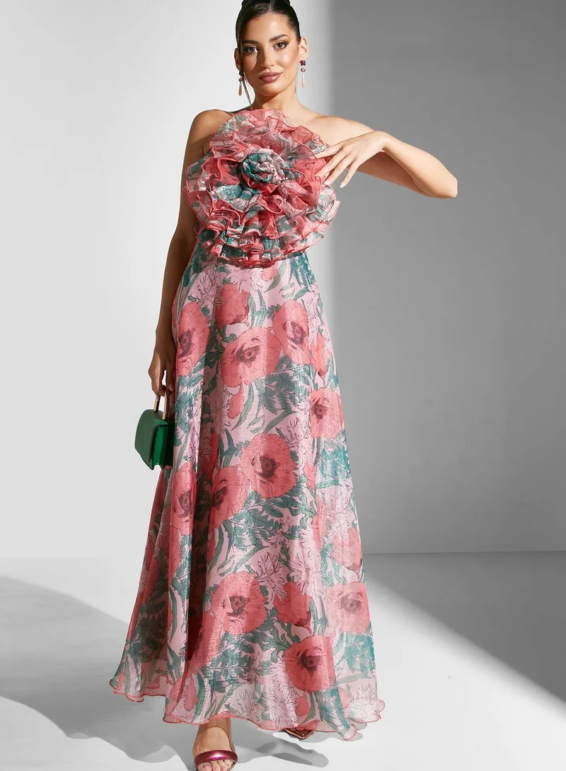 Namshi x Exaggerated Ruffle Printed Gown
