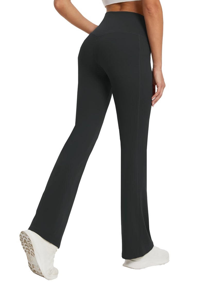 DLOODA Women's Yoga Pants with Pockets No Front Seam Crossover High Waisted Flare Leggings Tummy Control Bootcut Pants (Black M) - Image 2