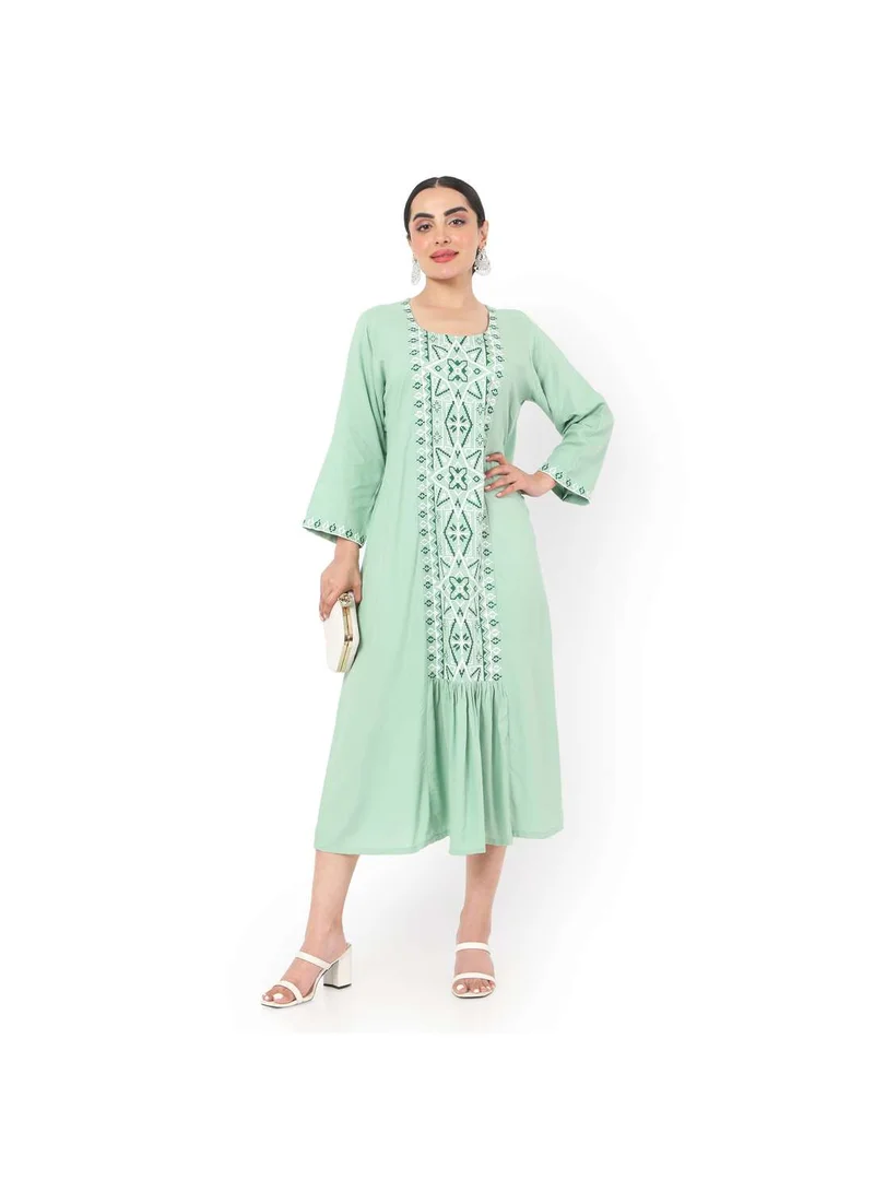 HANA & SARA SHORT LIGHT GREEN COLOUR CASUAL STYLE PRINTED ARABIC KAFTAN JALABIYA DRESS