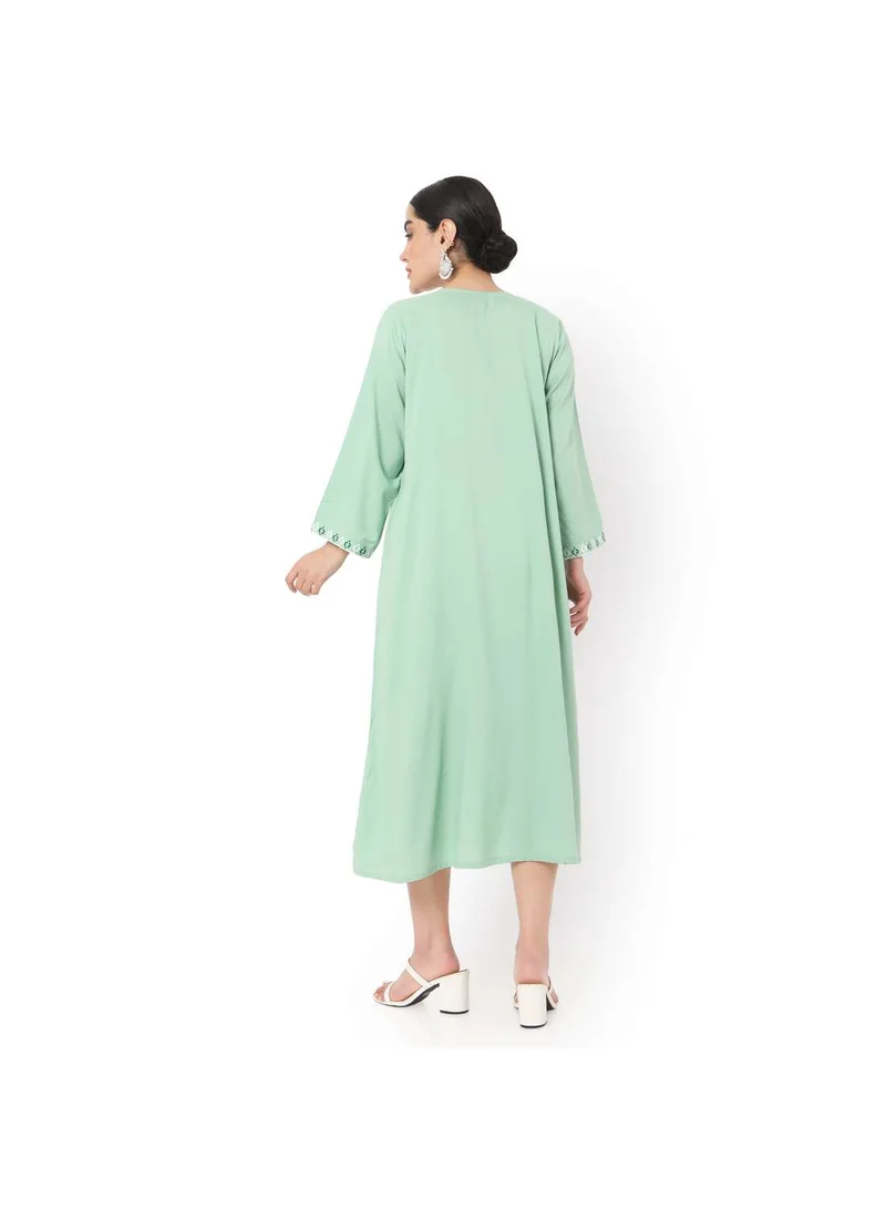HANA & SARA SHORT LIGHT GREEN COLOUR CASUAL STYLE PRINTED ARABIC KAFTAN JALABIYA DRESS
