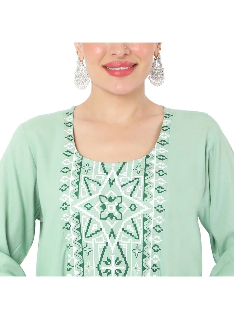 HANA & SARA SHORT LIGHT GREEN COLOUR CASUAL STYLE PRINTED ARABIC KAFTAN JALABIYA DRESS