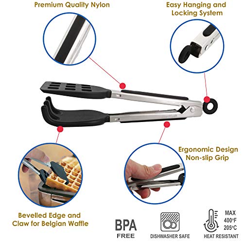 StarBlue Mini Waffle Tongs by StarBlue – 8 Inches Silicone and Nylon Serving Tongs with Non-Slip Smooth Handles, Non-Scratch and Dishwasher Safe, Multipurpose Spatula Tongs for Belgian Waffle Serving - Image 2