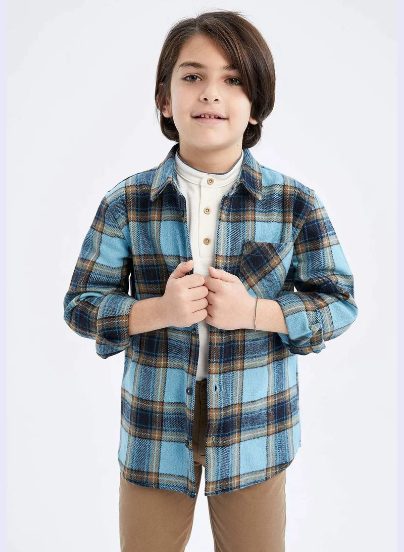 DeFacto Boy Polo Neck Woven Long Sleeve Shirt